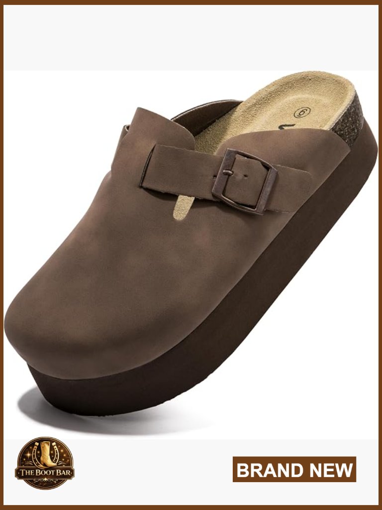 Suede Platform Mules Clogs With Arch Support Cork Footbed Adjustable Buckle